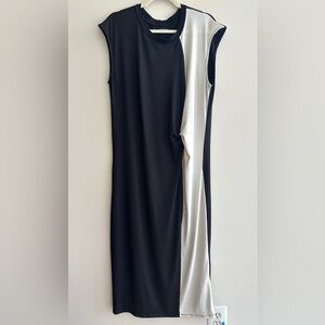 Sfera Collection Black and White Ribbed Twist Front Maxi Dress, European XL